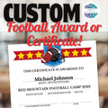 fully customizable football award or certificate to match your team colors